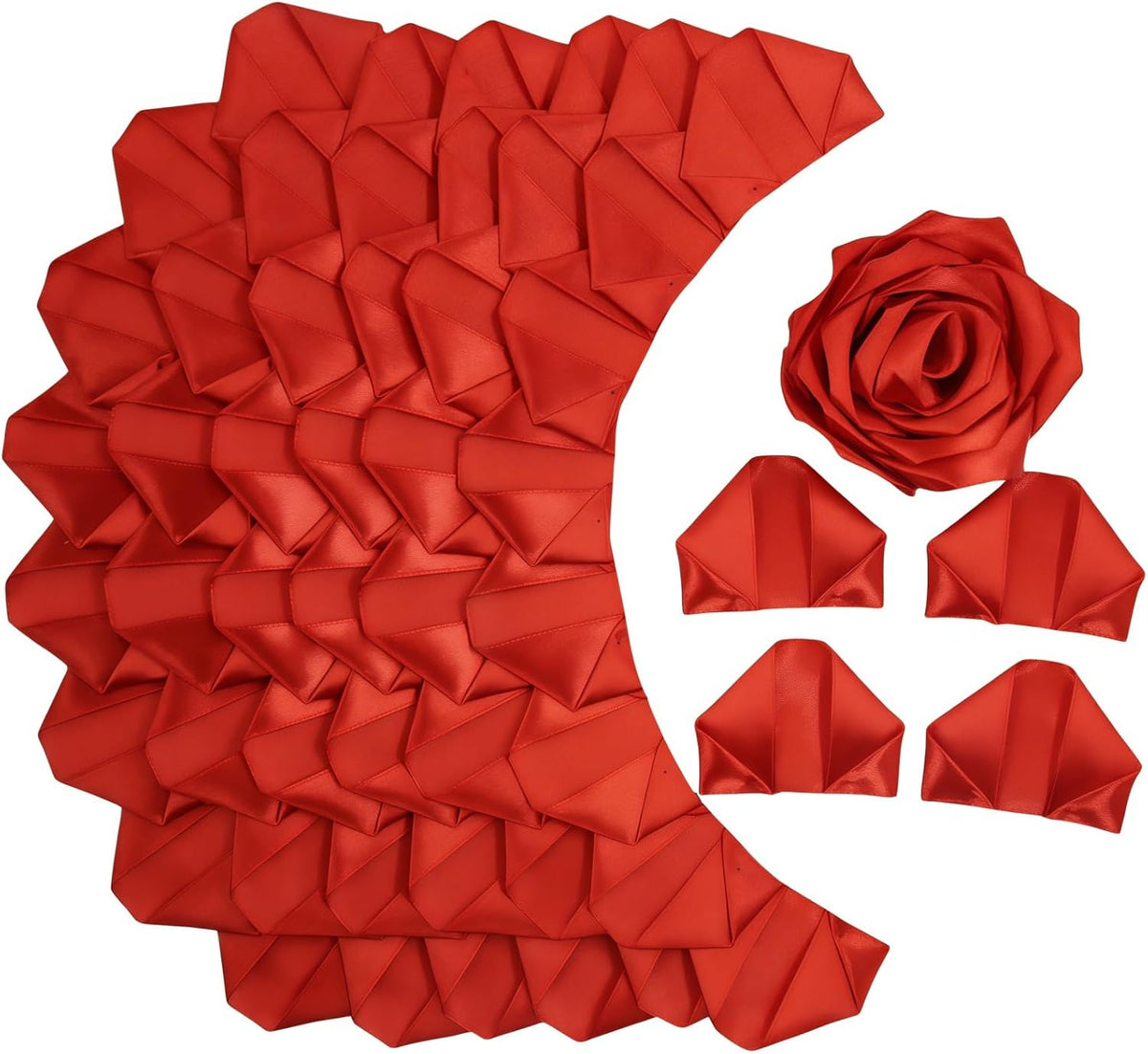 300Pcs Premade Satin Ribbon Rose Petals Half-Finished for Eternal Rose DIY Ramos Forever Flowers Bouquets Everlasting Floral,for Wedding,Anniversary,Birthday (300 Pcs Red)