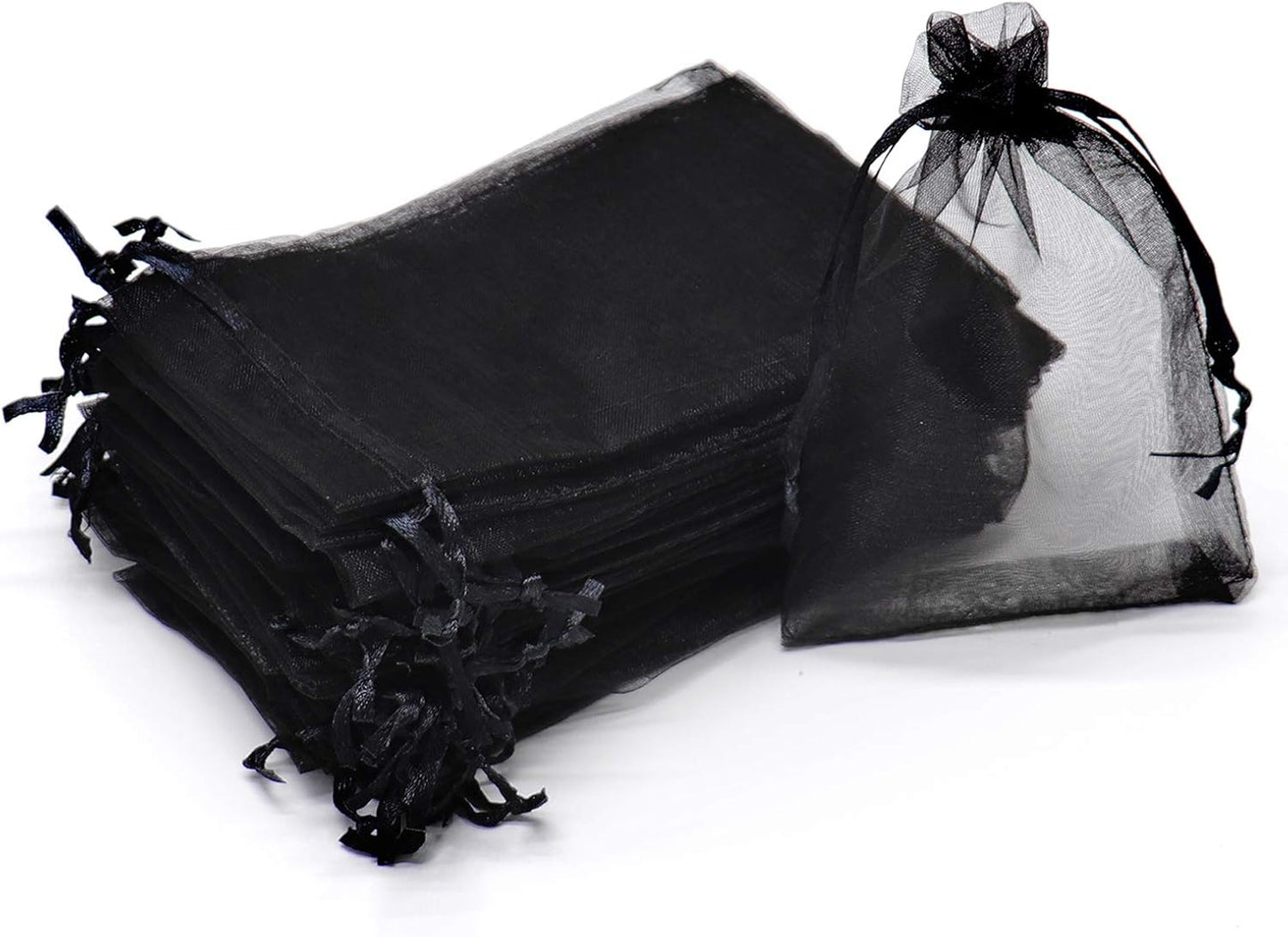 100Pcs Black Organza Bags 3x4 Inch, Small Mesh Jewelry Bags Drawstring Gift Bag Wedding Party Favor Halloween Candy Treat Pouches