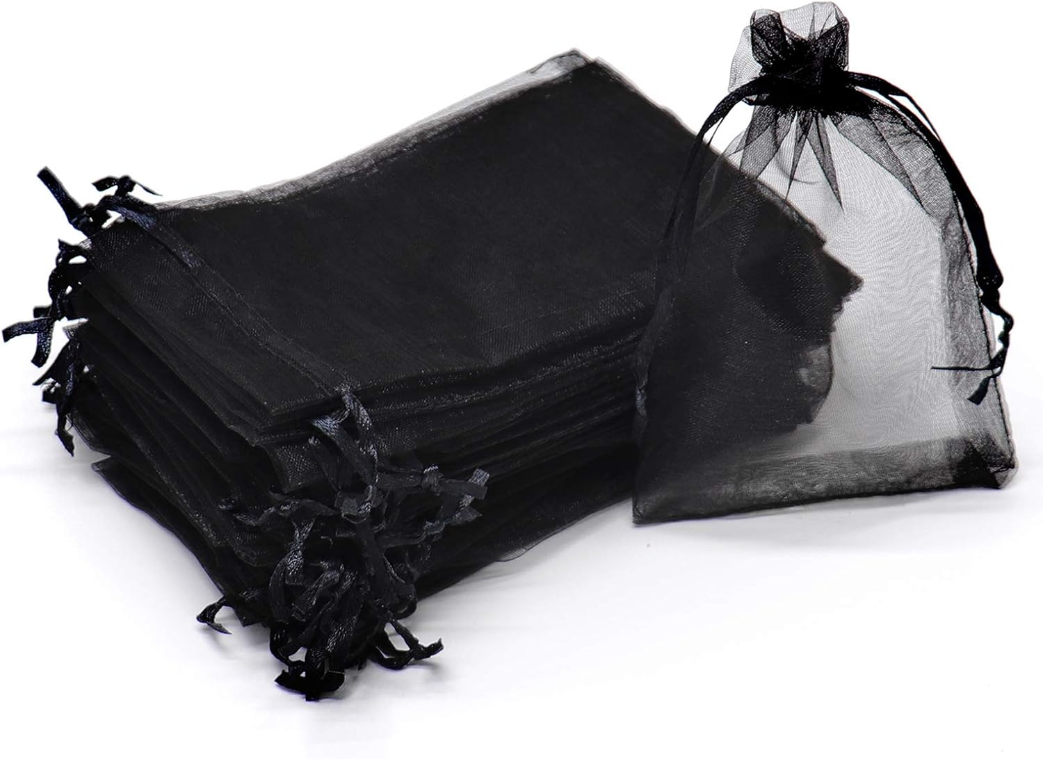 100Pcs Black Organza Bags 3x4 Inch, Small Mesh Jewelry Bags Drawstring Gift Bag Wedding Party Favor Halloween Candy Treat Pouches