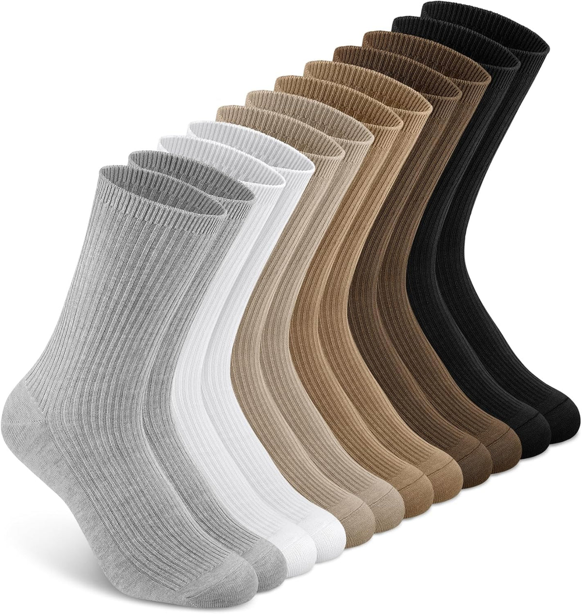 Women's Cotton Crew Socks 6 Pairs, Long Cute Aesthetic Neutral Athletic Boot Socks for Women Stocking Stuffers Gifts