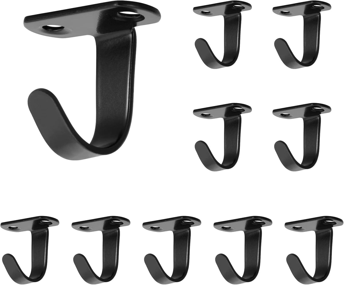 Stainless Steel Screw Mounted Ceiling Hooks, Under-Shelf Towel/Robe Clothes Hook Heavy Duty Coat Hanger for Bathroom Kitchen Cabinet Garage, 10 Pack (Matte Black)