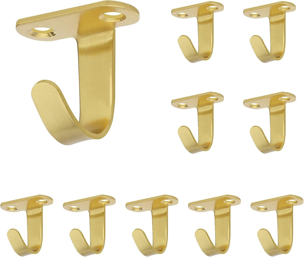 Stainless Steel Screw Mounted Ceiling Hooks, Under-Shelf Towel/Robe Clothes Hook Heavy Duty Coat Hanger for Bathroom Kitchen Cabinet Garage, 10 Pack (Brushed Gold)