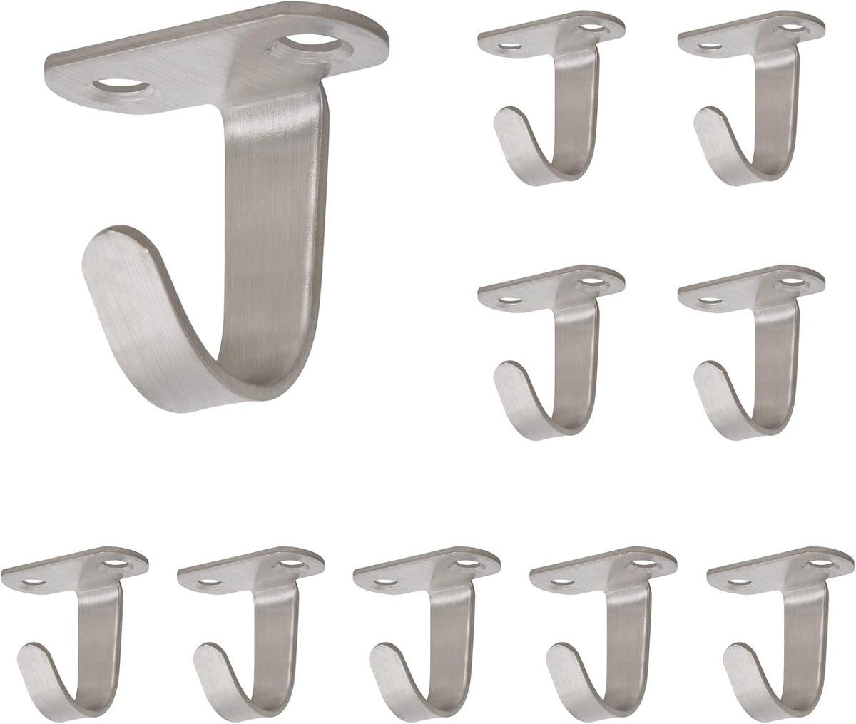 Stainless Steel Screw Mounted Ceiling Hooks, Under-Shelf Towel/Robe Clothes Hook Heavy Duty Coat Hanger for Bathroom Kitchen Cabinet Garage, 10 Pack (Brushed Nickel)