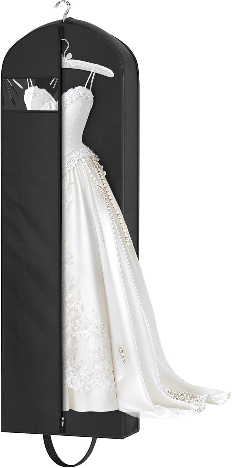 72" Wedding Dress Garment Bag for Travel with 4" Gusseted Long Hanging Dress Bags for Gowns for Women Garment Cover Clothes Storage for Closet, Black