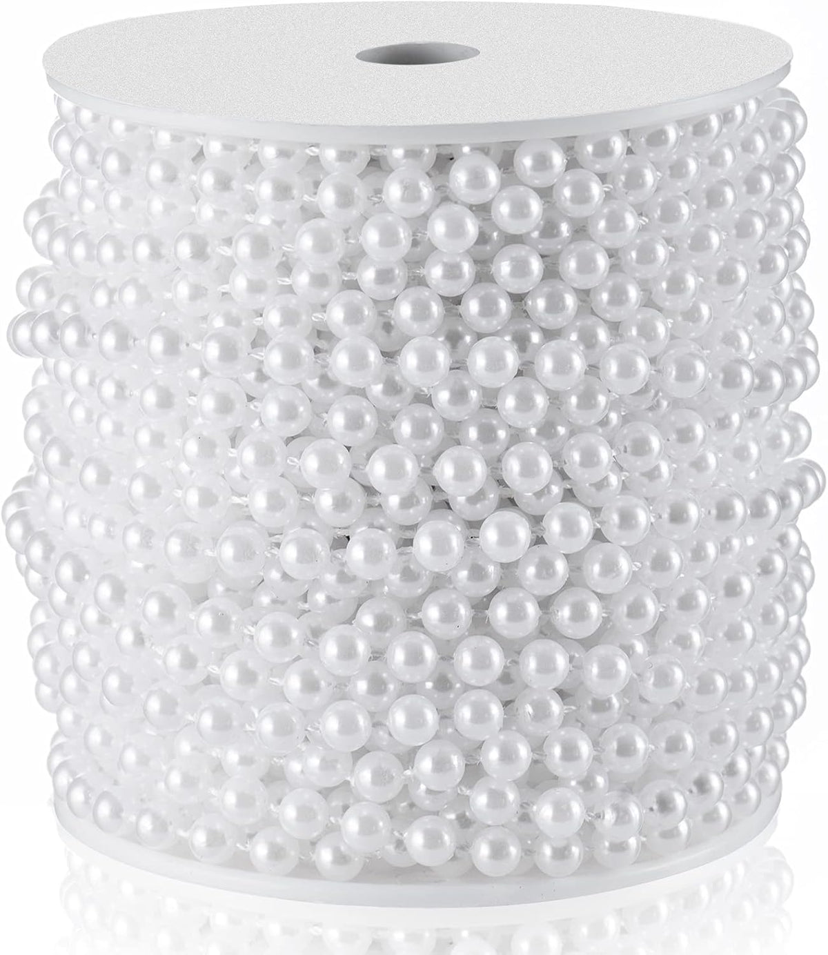 Craft String Pearls 6MM Pearl Bead, 66 Feet White Faux Pearl Garland Spool Roll Strand Wedding Party Decoration, Christmas Tree Decorations