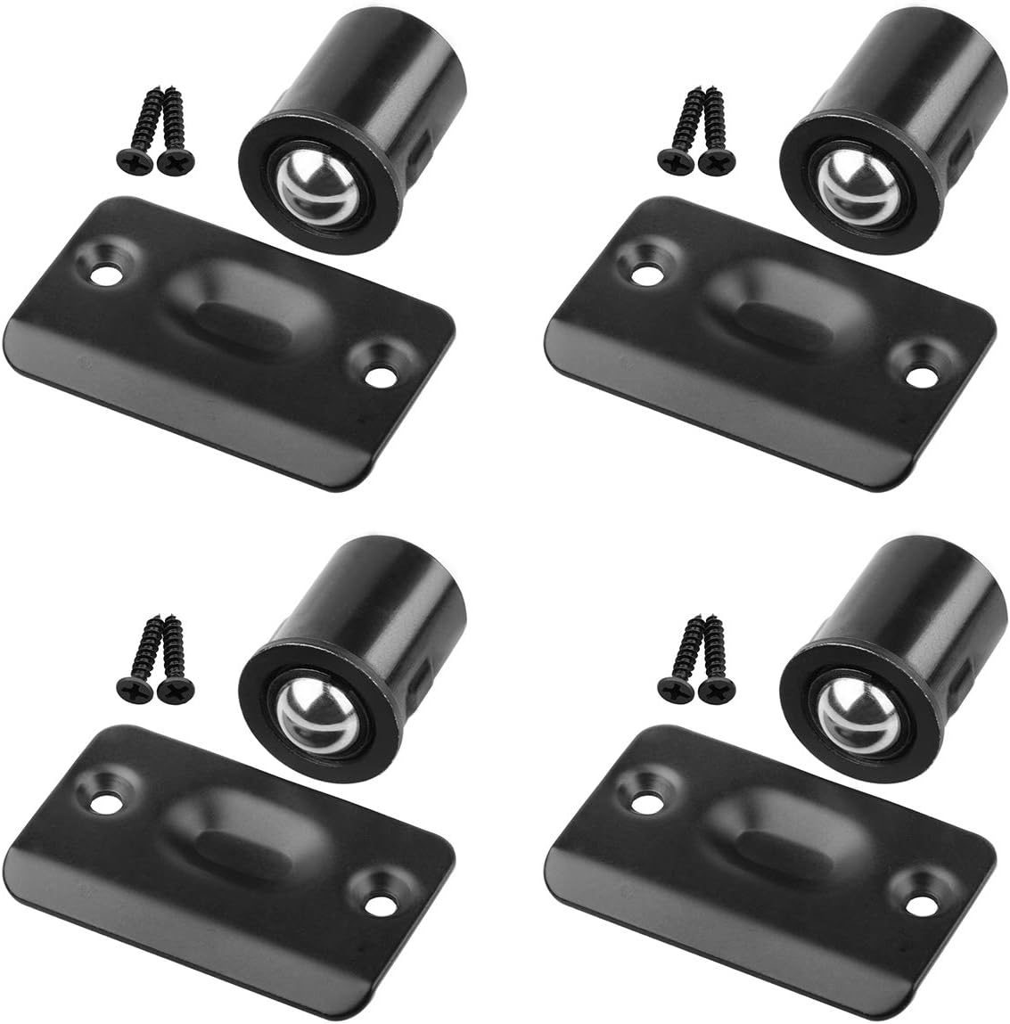 4 Pack Drive in Ball Catch with Strike Plate for Closet Doors, Black, 13/16 Inch x 1-1/8 Inchs,Die-cast, Adjustable Tension Ball