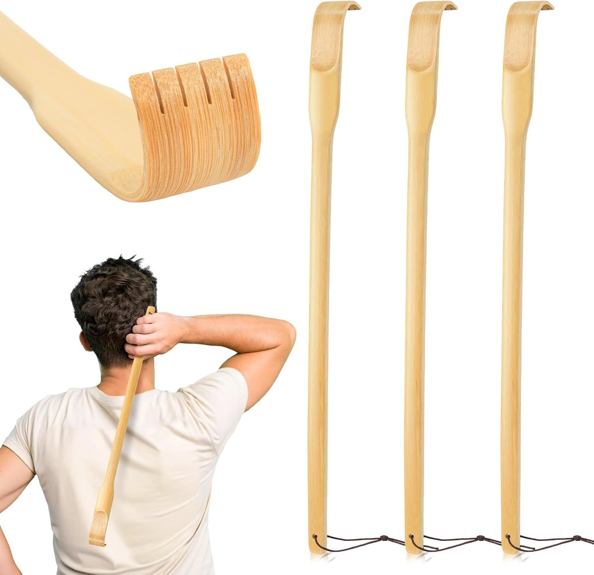 Back Scratcher, 3 Pieces 16.5" Strong Sturdy Self-Massager Therapeutic Bamboo Wooden Back Scratchers for Scratching Itches, Best Gift for Pregnant Women and People Who Need Longer Hands.