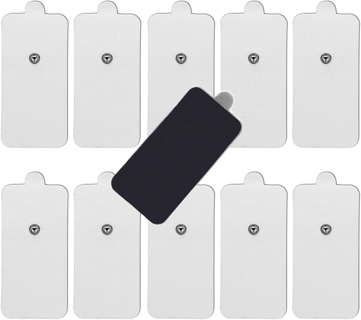 10-Pack Large TENS Electrode Pads - 3.5mm Snap Connectors - High Conductivity, Reusable Electrodes Pads for TENS Massager and Muscle Stimulation