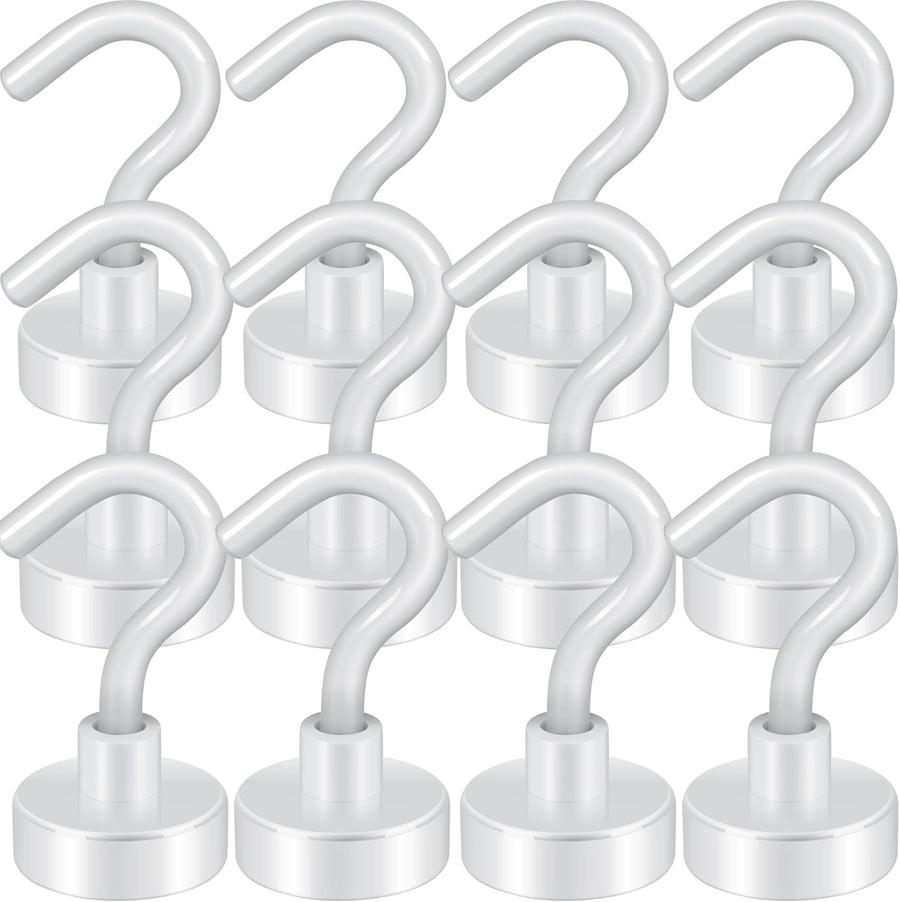 Magnetic Hooks, Cruise Ship Essentials, 30lb+ Heavy Duty Magnetic Hooks for Cruise Cabins, Refrigerator, Grill, Hanging, and Travel | Extra Strong Must-Haves Magnet Hook(White,Pack of 12)