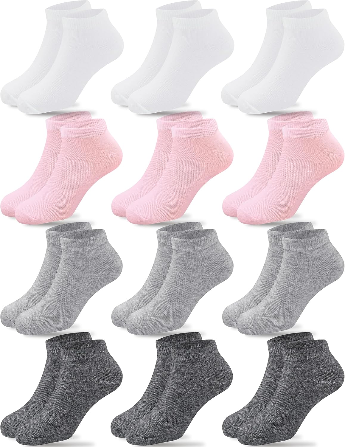 12 Pairs Girls Socks Low Cut Athletic Half Cushion Ankle Socks for Girls 4-15 Years Old