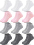12 Pairs Girls Socks Low Cut Athletic Half Cushion Ankle Socks for Girls 4-15 Years Old