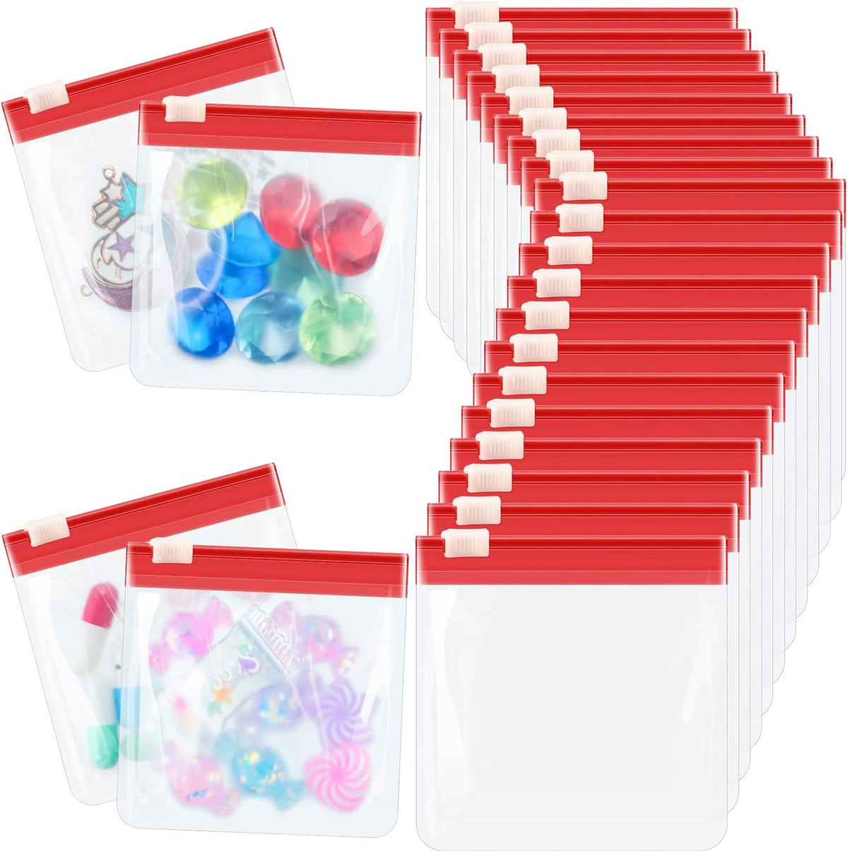 24 Pieces Pill Pouch Bags Zippered Set Reusable Translucent Medicine Organizer Sealing Travel Plastic Bags with Slide Lock for Storage(Red)