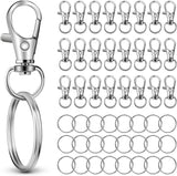 50 PCS in 25 Sets, Metal Swivel Lobster Claw Clasps, Keychain Clip with Large Key Ring, Premium Keychains Clips, Snap Hooks and Sturdy Key Rings, for Key Chain Making Kit， (Silver)