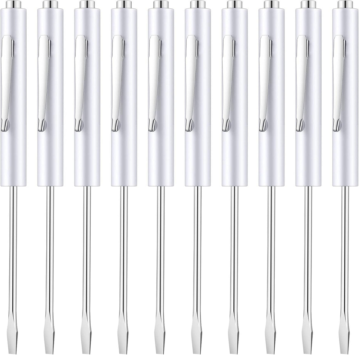10 Pieces Pocket Screwdriver Mini Tops and Pocket Clips Magnetic Slotted Small Screw Driver with a Single Blade Head for Mechanical, Electrician(White)