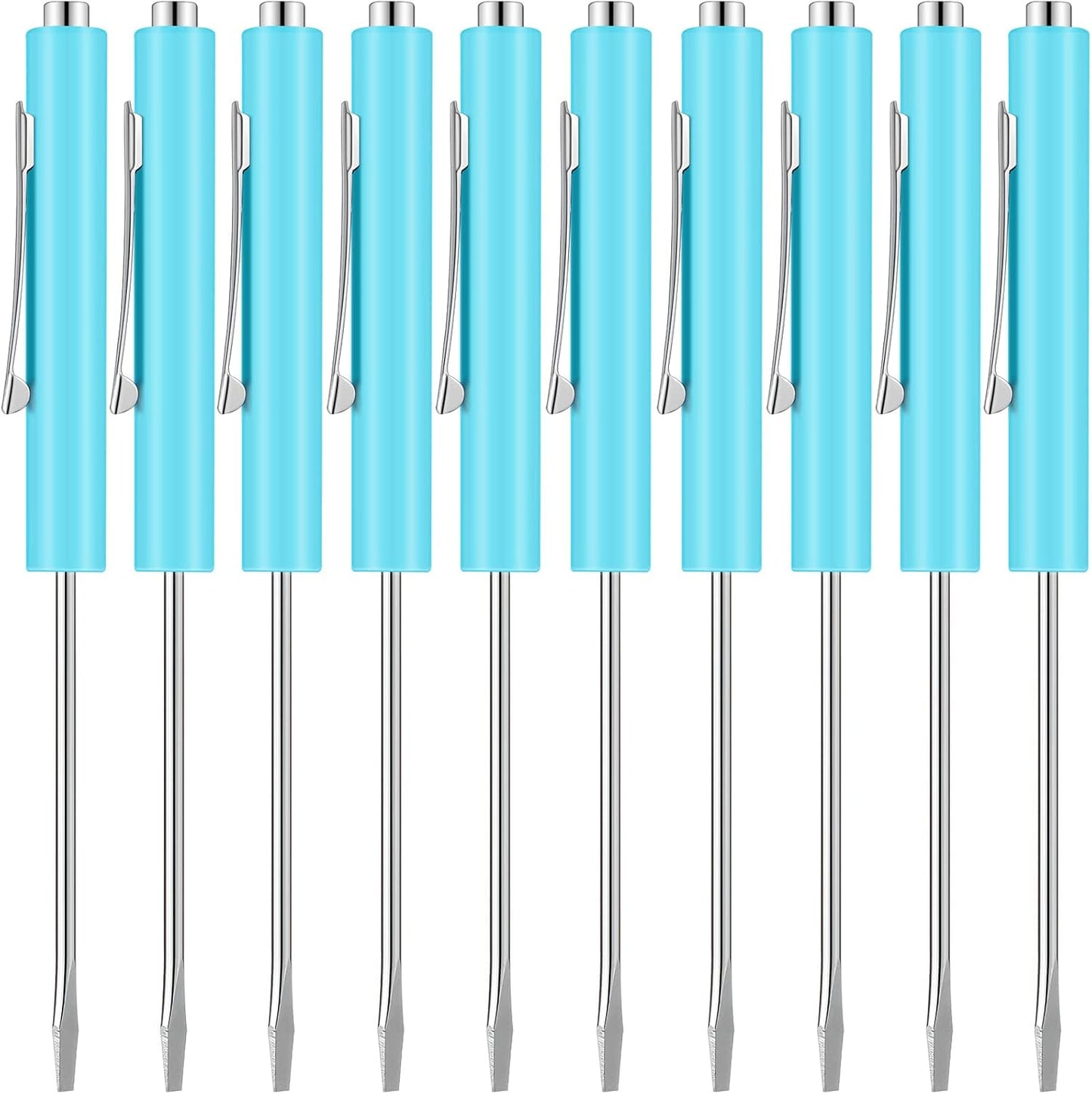 10 Pieces Pocket Screwdriver Mini Tops and Pocket Clips Magnetic Slotted Small Screw Driver with a Single Blade Head for Mechanical, Electrician(Light Blue)