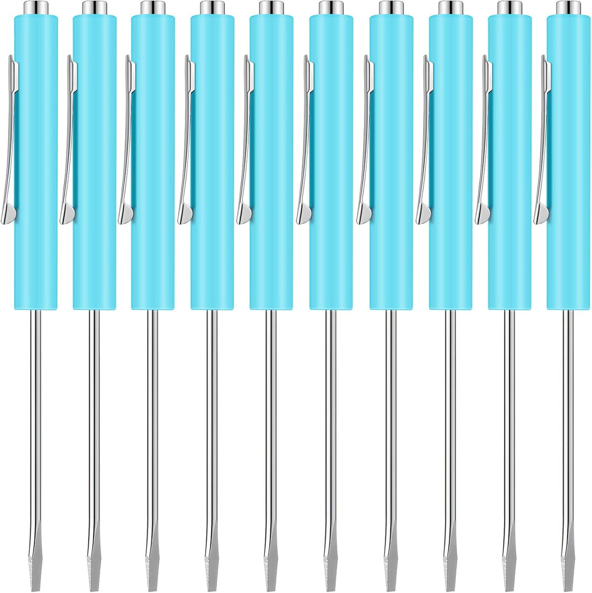 10 Pieces Pocket Screwdriver Mini Tops and Pocket Clips Magnetic Slotted Small Screw Driver with a Single Blade Head for Mechanical, Electrician(Light Blue)