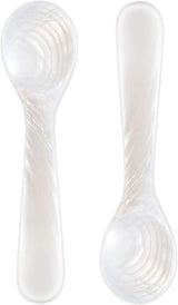 2 Pieces Set of Caviar Spoons Mother of Pearl Spoons with Handcraft Round Handle for Caviar, Egg, Ice Cream, Coffee, Kitchen, Restaurant for Serving Caviars (9cm/3.54 Inch)