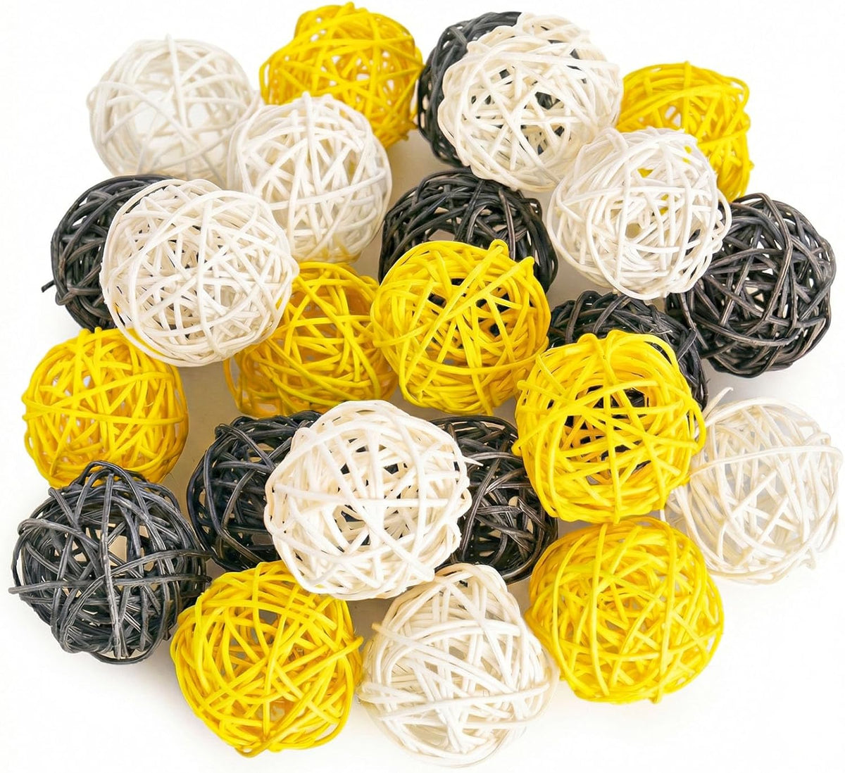 24PCS Yellow Decorative Balls for Bowl Centerpiece, 2 Inch Rattan Bowl Fillers - Wicker Twig Orbs Spheres for Yellow Kitchen Home Decor Vase Table Scatters