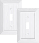 2-Pack Classic Beadboard Single Toggle Light Switch Cover Plate, Unbreakable Polycarbonate Decorative Switch Plate Covers, Pure White 1 Gang Wall Plate