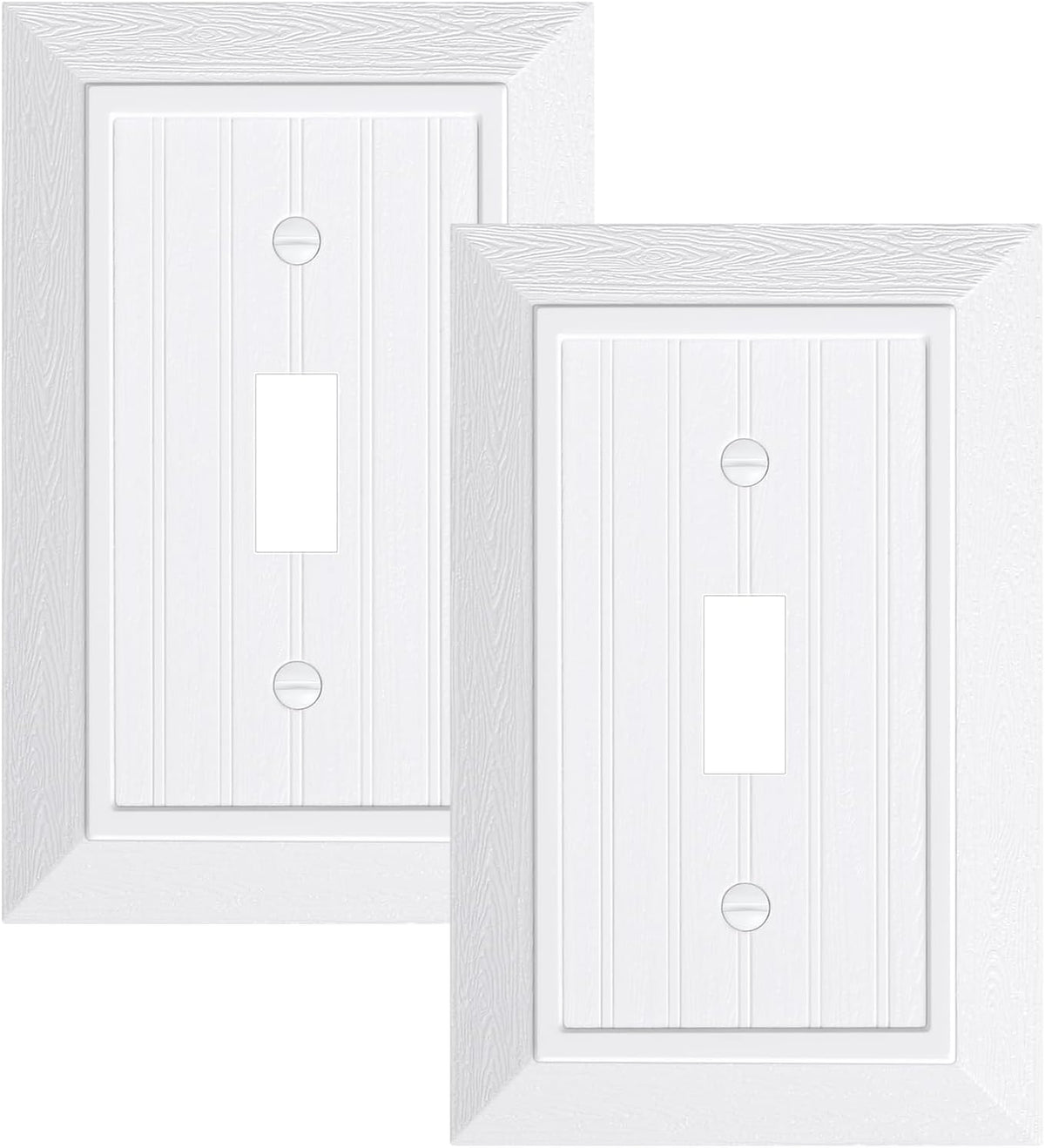 2-Pack Classic Beadboard Single Toggle Light Switch Cover Plate, Unbreakable Polycarbonate Decorative Switch Plate Covers, Pure White 1 Gang Wall Plate