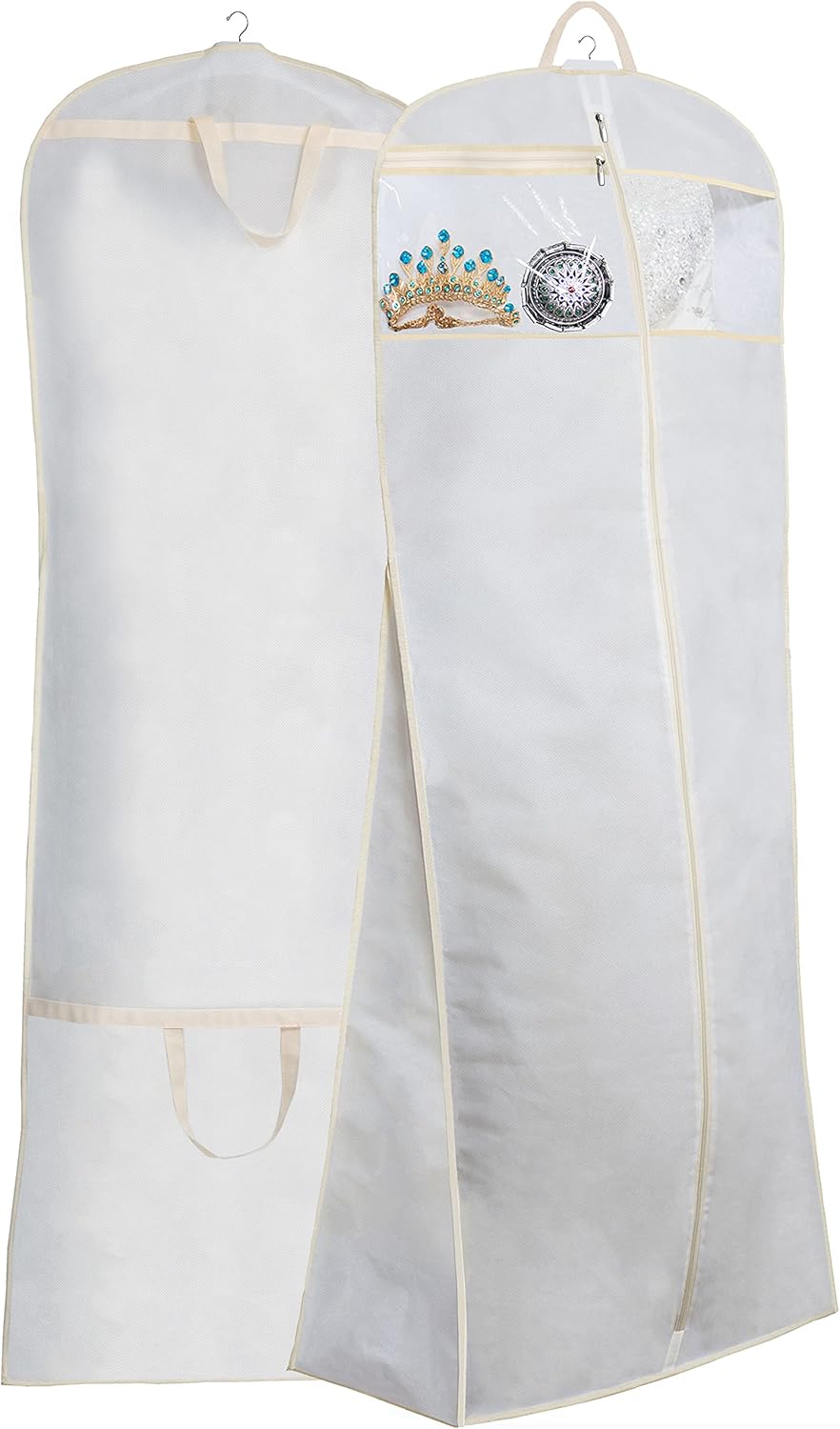 70" Bridal Wedding Gown Dress Garment Bag with Accessories Pouch Large Travel Garment Cover 8" Gusset (White)