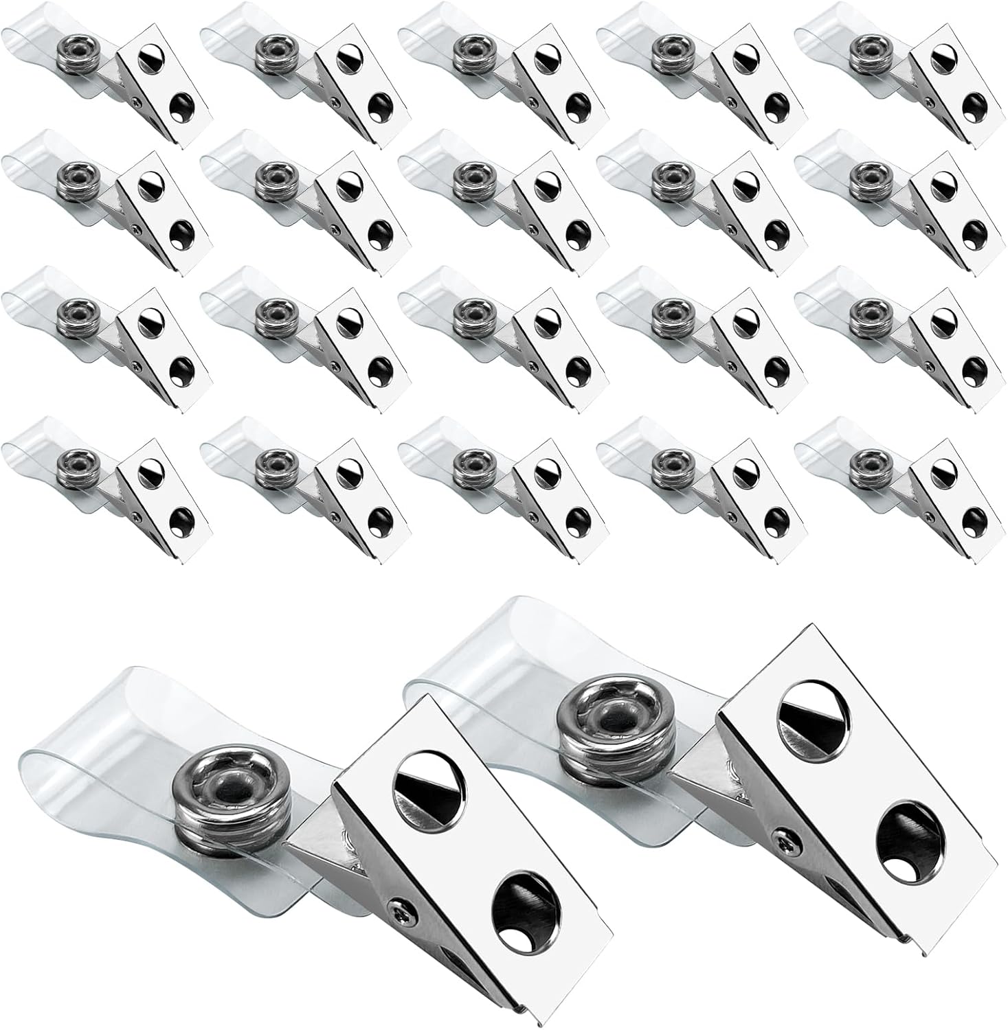 DE 100Pcs Metal Badge Clips with Clear PCV Straps,ID Strap Clip Adapter ID Badge Clips