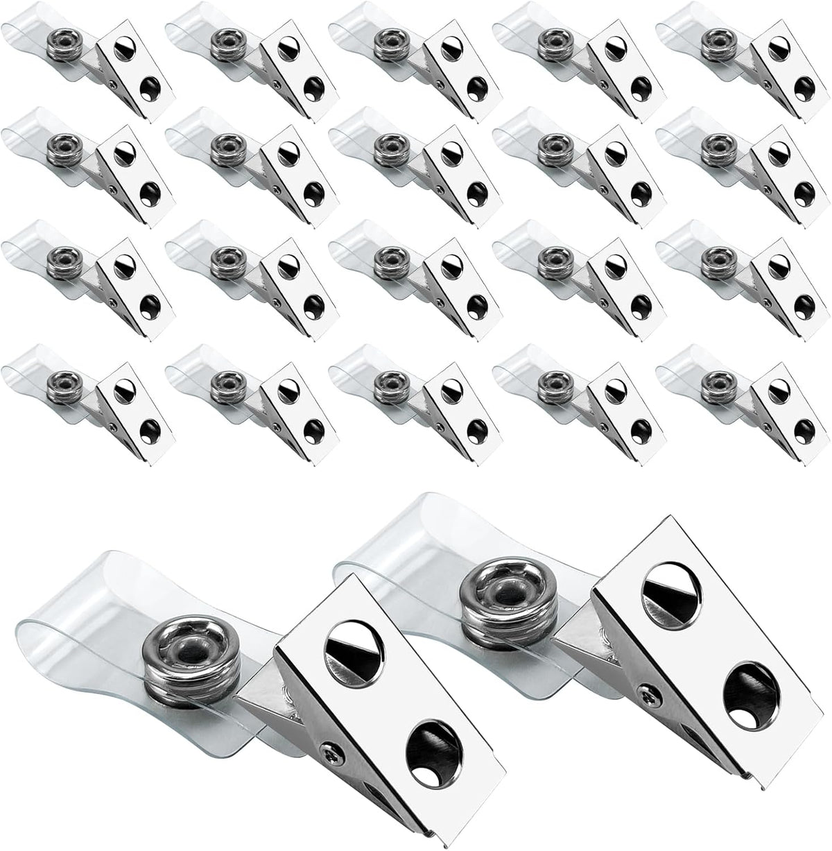 DE 100Pcs Metal Badge Clips with Clear PCV Straps,ID Strap Clip Adapter ID Badge Clips