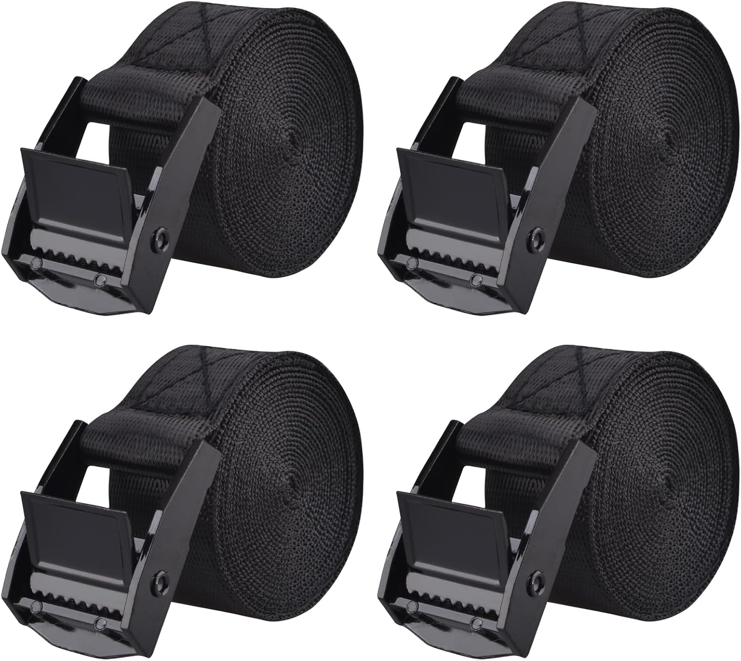 Cinch Tie Down Strap Lashing Straps Heavy Duty Nylon Straps with Cam Buckles for Cargo, Trucks, Boat, Motorcycle,SUP, Kayak, Canoe, Trailer (1m, Black - 4 Pack)