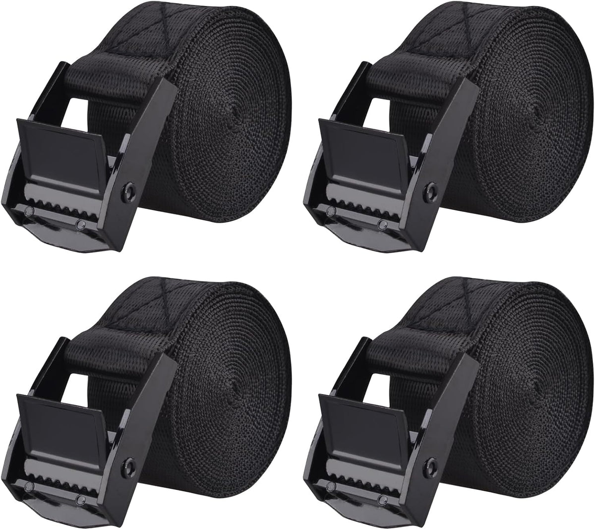 Cinch Tie Down Strap Lashing Straps Heavy Duty Nylon Straps with Cam Buckles for Cargo, Trucks, Boat, Motorcycle,SUP, Kayak, Canoe, Trailer (1m, Black - 4 Pack)