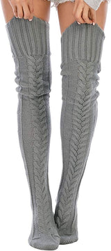 Women's Cable Knitted Thigh High Boot Socks Extra Long Winter Stockings Over Knee Leg Warmers