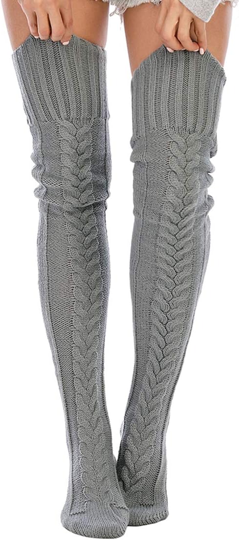 Women's Cable Knitted Thigh High Boot Socks Extra Long Winter Stockings Over Knee Leg Warmers