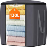 120L Extra Large Clothes Storage Bags, Foldable Blanket Storage and Organization, Thick Fabric Containers with Reinforced Handles & Zippers for Clothing, Comforters, Bedding, Gray, 1 Pack