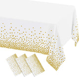 3 Packs Dot Disposable Table Cloth, 54 x 108 Inch Waterproof Plastic Tablecloth, Rectangle Gold Dots in White Table Covers for Easter, Picnic, Birthday, Party