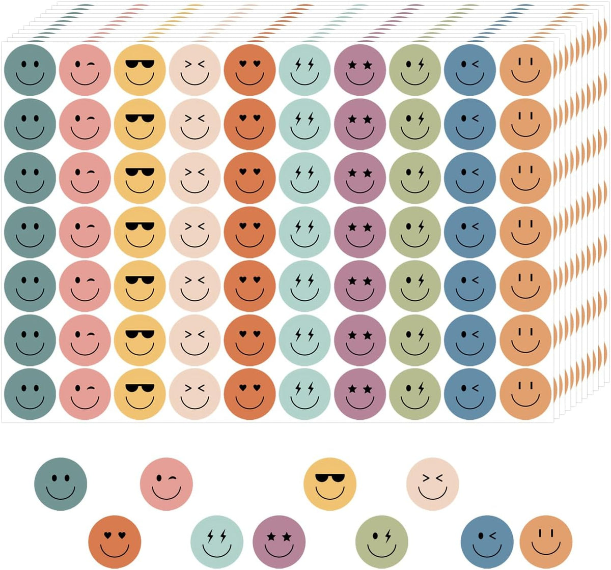 6000 Pieces Boho Happy Smile Face Stickers for School Reward Behavior Chart,3/8 Inch in Diameter Round Bohemian Style Reward Labels 10 Styles Happy Face Stickers for Teachers (50 Sheets)