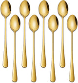 7.5 Inch Gold Iced Tea Spoons,Set Of 8 Stainless Steel Long Coffee Spoons,Long Handle Stirring Spoon For Dessert,Coctails,Ice Cream,Milk,Iced Teaspoons For Bar