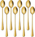 7.5 Inch Gold Iced Tea Spoons,Set Of 8 Stainless Steel Long Coffee Spoons,Long Handle Stirring Spoon For Dessert,Coctails,Ice Cream,Milk,Iced Teaspoons For Bar