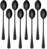 7.5 Inches Black Coffee Stirring Spoons Set,Set Of 8 Stanless Steel Iced Teaspoons,Long Handle Mixing Spoons For Cocktail And Sundae,Long Ice Cream Spoons