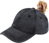 Ponytail Baseball Hat Distressed Retro Washed Womens Twill
