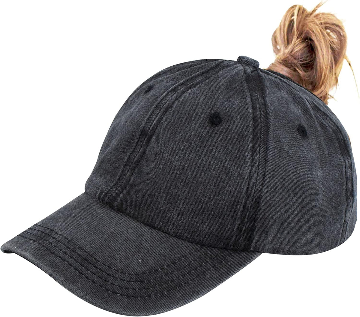 Ponytail Baseball Hat Distressed Retro Washed Womens Twill