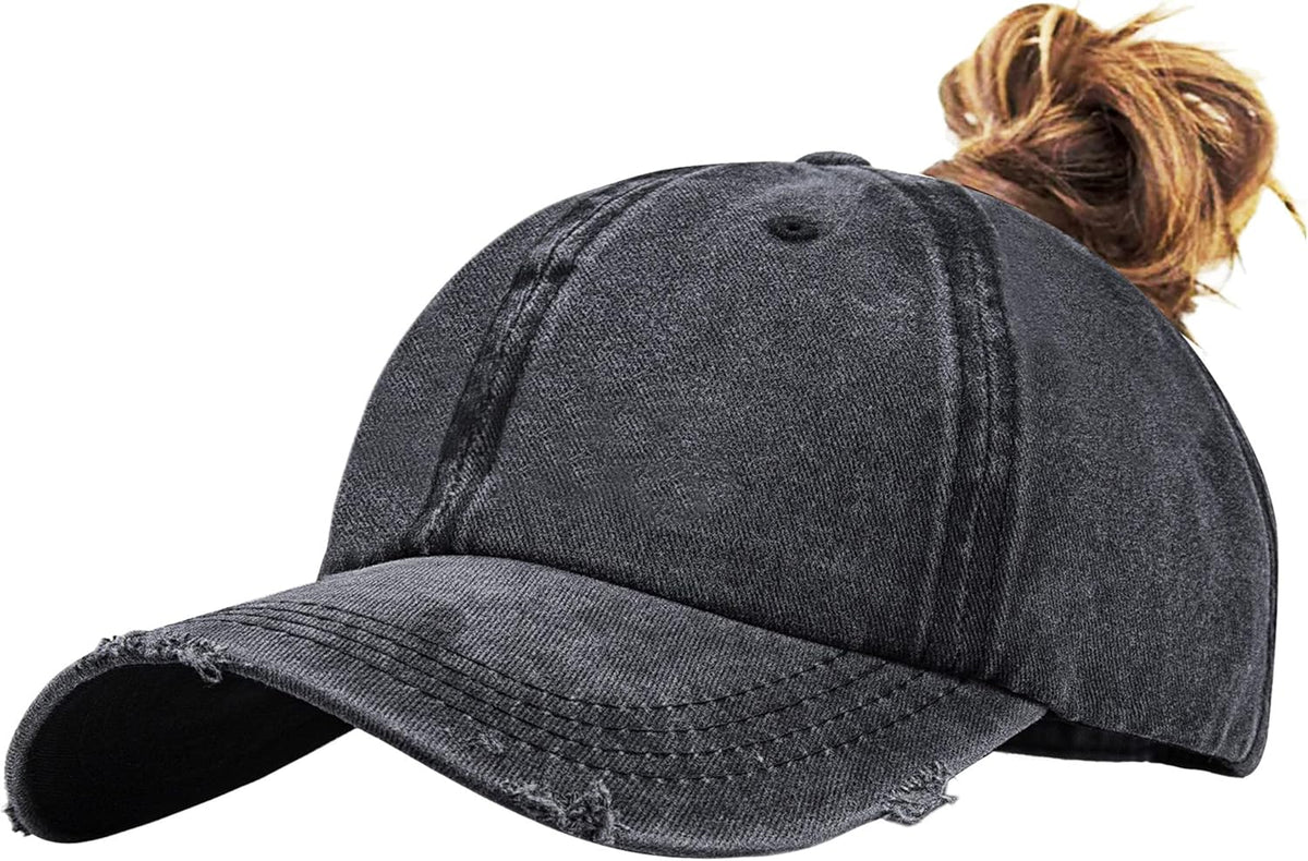 Ponytail Baseball Hat Distressed Retro Washed Womens Twill