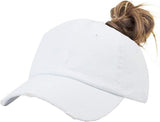 Ponytail Baseball Hat Distressed Retro Washed Womens Twill