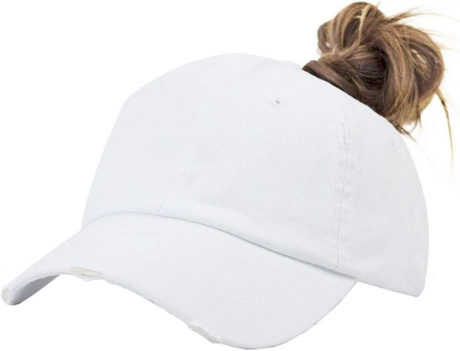 Ponytail Baseball Hat Distressed Retro Washed Womens Twill