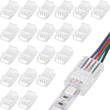 20 Pcs 4 Pin 10 mm LED Strip Connector RGB Lights Waterproof Adapter 22 AWG Wires Connector for Strip Light Unwired Gapless Track 5v 12v 24v