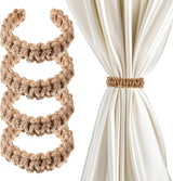 4 Pack Braided Curtain Tiebacks Boho Elegant Rustic Curtain Holdbacks Tie Backs Holders Set Simple Light Weight Drapes Decorative Accessories Handmade for Home Office Bedroom Window (4, Linen)