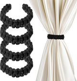 4 Pack Braided Curtain Tiebacks Boho Elegant Rustic Curtain Holdbacks Tie Backs Holders Set Simple Light Weight Drapes Decorative Accessories Handmade for Home Office Bedroom Window (4, Black)