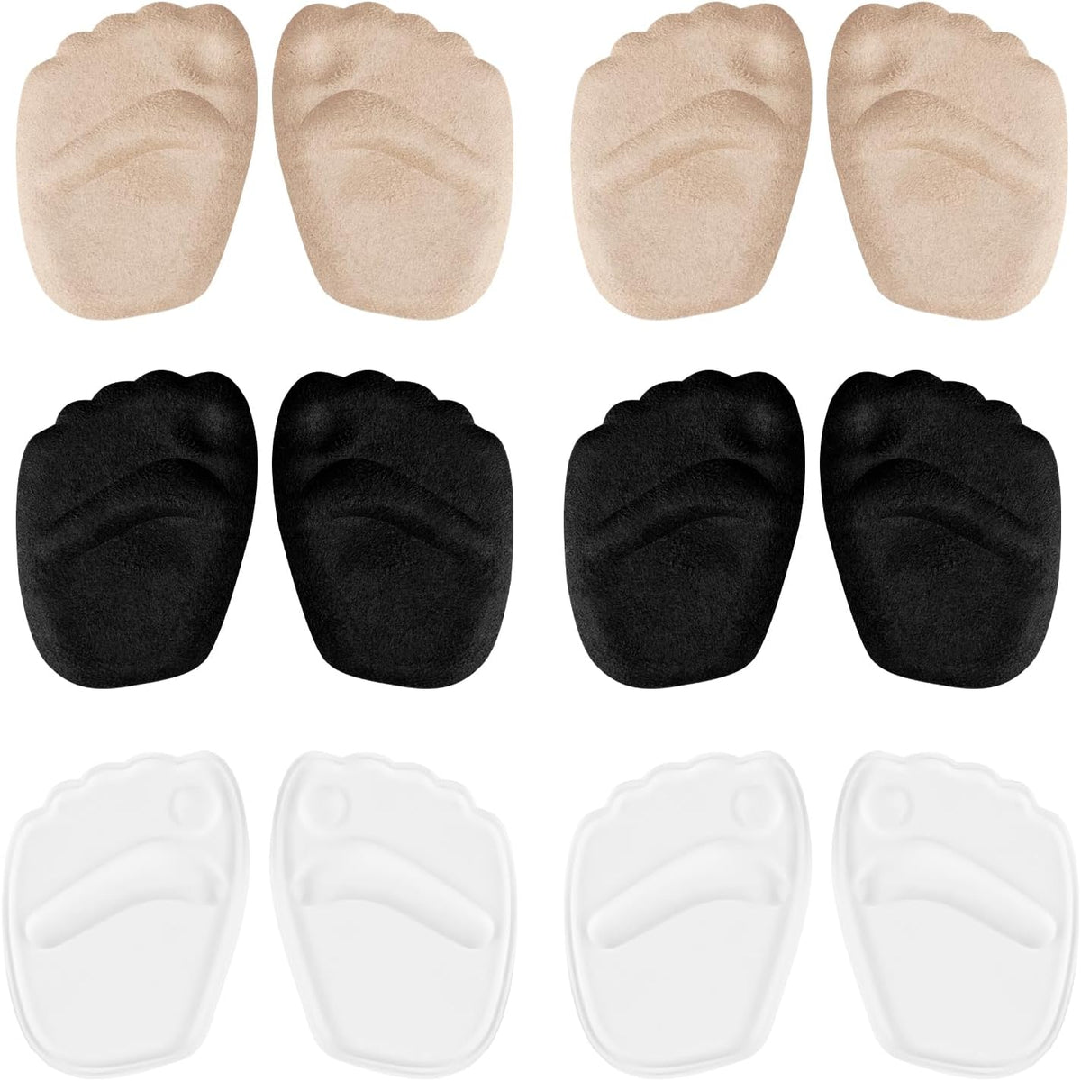 6 Pairs Metatarsal Pads for Women, Forefoot Cushion Inserts for Women Shoes, Non-Sliding Insole Pads for Open Toe Shoes, Ball of Foot Cushions, Shoe Filler, Reduce Foot Slip