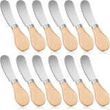12 Pcs Cheese Spreader Knives Butter Knife Bulk Stainless Steel Butter Spreader Knives with Wooden Handle, Cheese Cake Condiment Knife Set for Sandwich, Cream, Charcuterie, Pastry, 4.7 Inch