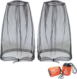 Mosquito Head Net Mesh, Face Neck Fly Netting Hood from Bugs Gnats Noseeums Screen Net for Any Outdoor Lover- with Carry Bags Fits Most Sizes of Hats Caps (2pcs, Black, Updated Big Net)