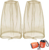 Mosquito Head Net Mesh, Face Neck Fly Netting Hood from Bugs Gnats Noseeums Screen Net for Any Outdoor Lover- with Carry Bags Fits Most Sizes of Hats Caps (2pcs, Khaki, Updated Big Net)