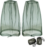 Mosquito Head Net Mesh, Face Neck Fly Netting Hood from Bugs Gnats Noseeums Screen Net for Any Outdoor Lover- with Carry Bags Fits Most Sizes of Hats Caps (2pcs, Olive, Updated Big Net)